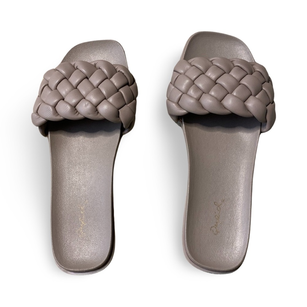New sandal. Minor flaws on left sandal. See photo. Slight indentations on braid